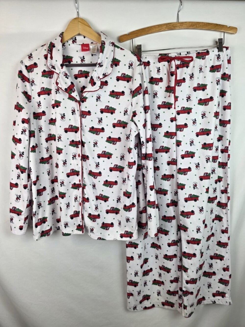 Disney Womens Christmas Pajamas Size XL Red Truck Mickey Mouse Flannel PJs